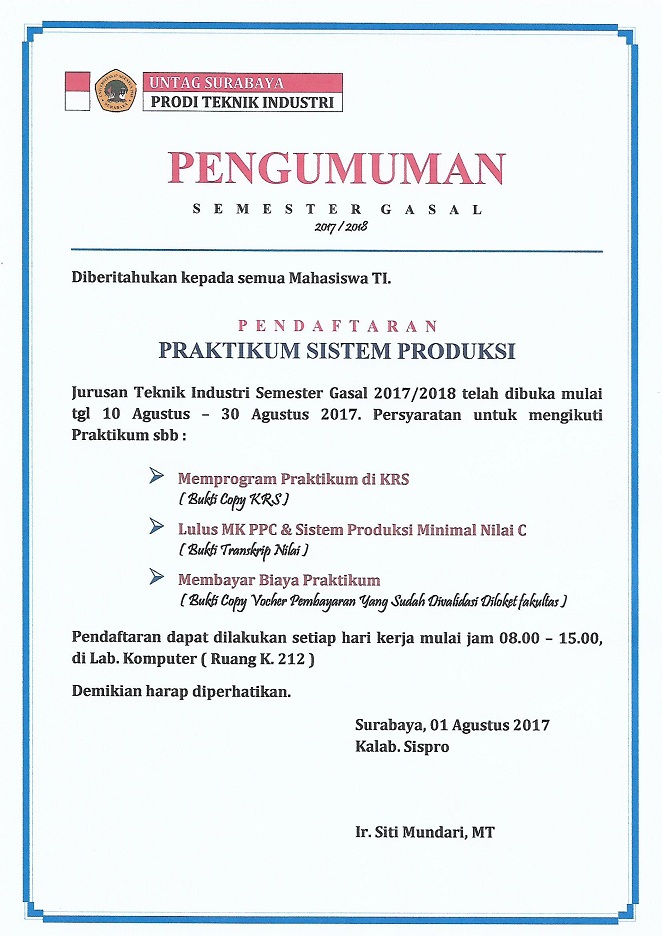 PRAKTIKUM SISTEM PRODUKSI GASAL 2017/2018
